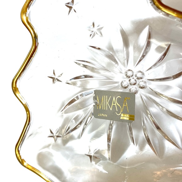 NEW Mikasa Crystal Gold-Trimmed Christmas Tree Candy Trinket Rare Poinsettia - Picture 2 of 6